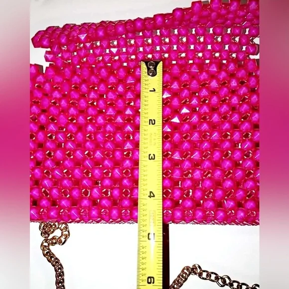 Handmade Woven Beads Crossbody / HandBag with Gold Chain Strap NEW - Picture 7 of 17